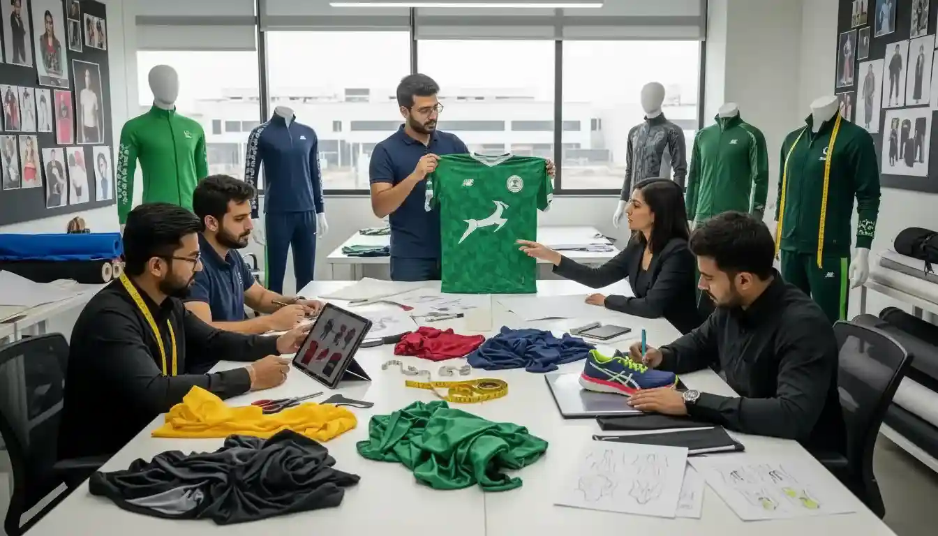 Preeindustry apparel design and sales team working on custom clothing development