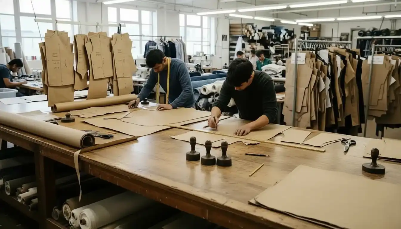 Preeindustry garment production department pattern cutting and apparel manufacturing process